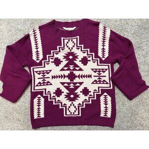 Heritage Charm Aztec Print Sweater Long Sleeve Purple womens white Rayon/Polyest